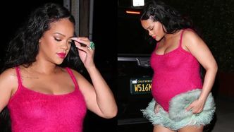 Ciężarna Rihanna idzie na kolację w ekstremalnej mini ze strusich piór (ZDJĘCIA)