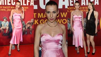 Marianna Schreiber kusi dekoltem w różowej stylizacji z rozcięciem na premierze filmu "Samiec Alfa" (ZDJĘCIA)