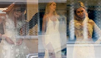 Uradowana Kubicka przymierza suknie ślubne w butiku Paprocki&Brzozowski