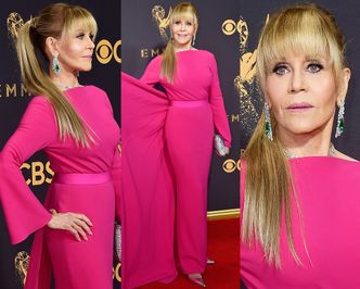 79-letnia Jane Fonda w różowej sukni i z doczepionym kucykiem na gali Emmy Awards (ZDJĘCIA)