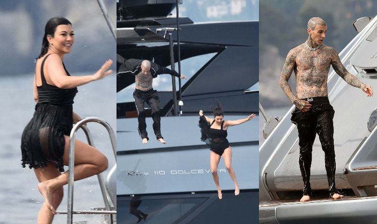Świeżo poślubieni Kourtney Kardashian i Travis Barker skaczą do morza w ubraniach niczym nastolatki (ZDJĘCIA)