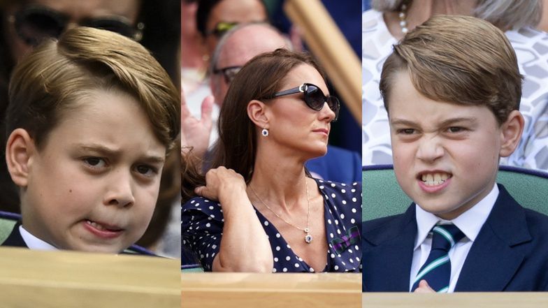 8-letni książę George zabawia publikę wymyślnymi minami na finale Wimbledonu u boku księżnej Kate i Williama (ZDJĘCIA)
