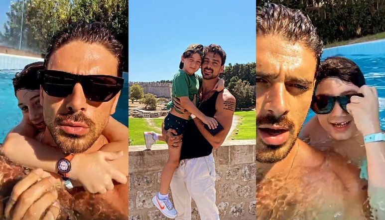 Rodzinny i przystojny Michele Morrone dokazuje z synem w basenie (ZDJĘCIA)