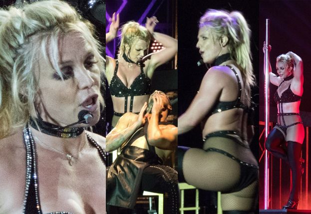 Britney Spears w staniku z ćwiekami TAŃCZY NA RURZE i WIJE SIĘ z półnagimi tancerzami (ZDJĘCIA)