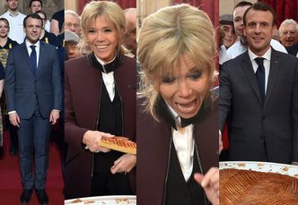 Roześmiana Brigitte Macron z mężem kroi ciasto na święto Trzech Króli (ZDJĘCIA)