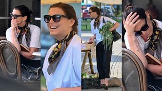 Posępna Ilona Felicjańska oddaje się lekturze w kawiarni i promienieje przy zakupie dorodnych czereśni i kalafiorów (ZDJĘCIA)