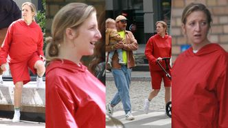 Ciężarna Lara Gessler w czerwonym komplecie eksploruje Sopot z mężem i córką (ZDJĘCIA)