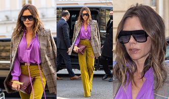 Wystrojona Victoria Beckham w oliwkowych spodniach własnego projektu za 2,5 tysiąca zadaje szyku w Paryżu (ZDJĘCIA)