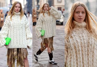 Wystrojona Jessica Mercedes podbija tydzień mody w Mediolanie w wielkim swetrze i kowbojkach (FOTO)