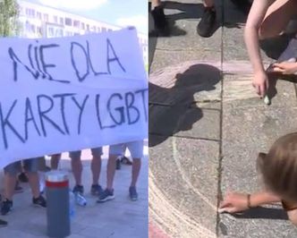 Przeciwnicy LGBT ZMYWALI WODĄ tęcze narysowane przez dzieci na chodniku!