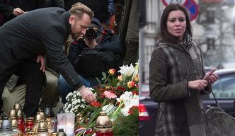 Liroy z żoną składają kwiaty pod Ambasadą Francji w Warszawie