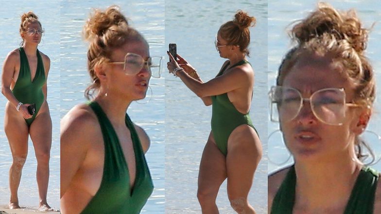 Jennifer Lopez eksponuje sylwetkę w MOCNO WYCIĘTYM kostiumie kąpielowym