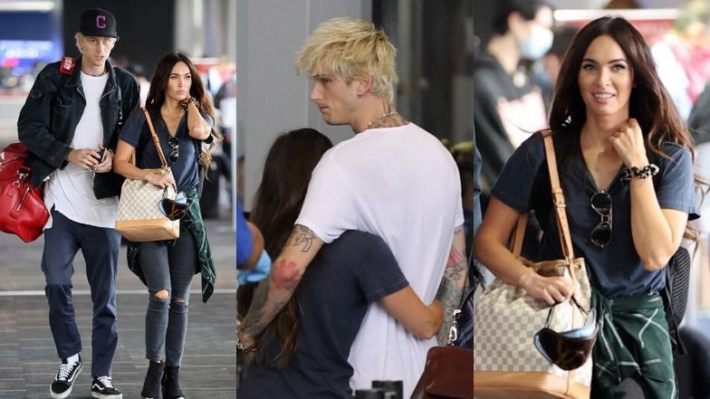 Obładowani bagażami Megan Fox i Machine Gun Kelly obściskują się na lotnisku w Los Angeles (ZDJĘCIA)