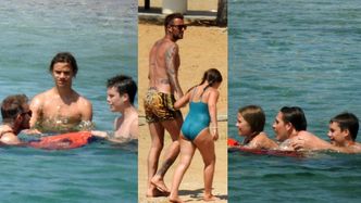 Ubrany w kąpielówki za prawie 2 TYSIĄCE ZŁOTYCH David Beckham pluska się z dziećmi podczas kolejnych wakacji (ZDJĘCIA)