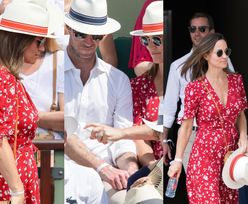 Ciężarna Pippa Middleton chroni męża przed promieniowaniem UV na turnieju tenisowym (ZDJĘCIA)