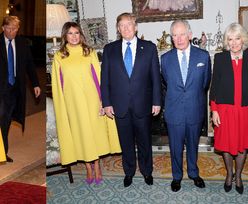 Melania Trump w kanarkowej pelerynie towarzyszy Donaldowi Trumpowi na audiencji u księcia Karola i księżnej Camilli (ZDJĘCIA)