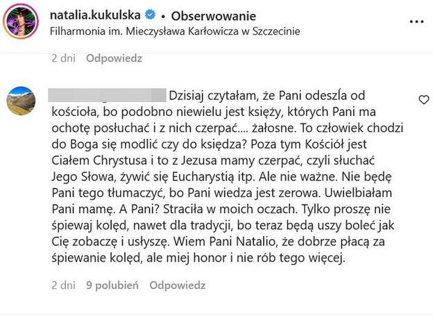 Natalia Kukulska odpowiada fance krytykującej jej odejście od kościoła: "Stracić takich jak pani, to ZYSKAĆ"