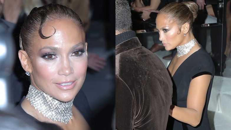 Jennifer Lopez z ulizanymi pejsami i nieudanym makijażem straszy na pokazie Toma Forda (FOTO)