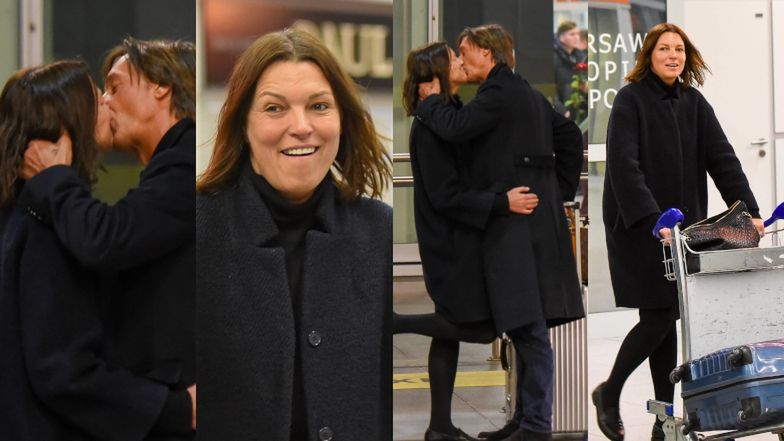 Namiętny pocałunek Ilony Felicjańskiej i Paula Montany na warszawskim lotnisku