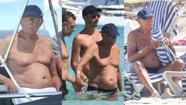 88-letni Giorgio Armani w towarzystwie młodszych kolegów relaksuje się na plaży Formentery (ZDJĘCIA)