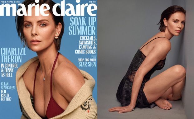 Ciemnowłosa Charlize Theron na nastrojowych portretach dla "Marie Claire"