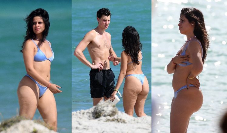 NATURALNA Camila Cabello w skąpym bikini pluska się w morskich falach z Shawnem Mendesem (ZDJĘCIA)