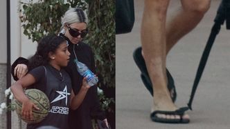 Kim Kardashian obnaża PRZEBARWIENIA NA NOGACH, odbierając dzieci z koszykówki (ZDJĘCIA)