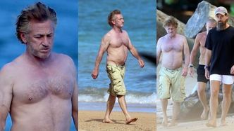 60-letni Sean Penn i jego nagi tors spacerują po hawajskiej plaży w towarzystwie szefa Twittera (ZDJĘCIA)