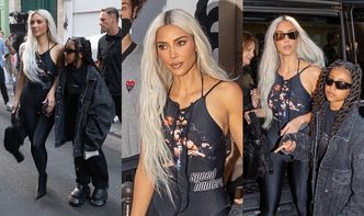 "Mroczna" Kim Kardashian w spodniobutach za 13 tysięcy drepcze do butiku Balenciagi z wystrojoną North (ZDJĘCIA)