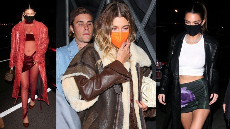 Śmietanka towarzyska w drodze na imprezę Justina Biebera: Kendall i Kylie Jenner i Hailey Bieber w kurtce SARY BORUC!