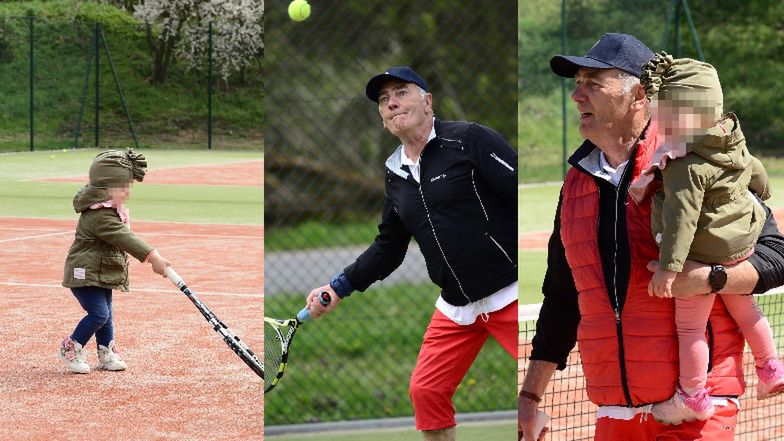73-letni Karol Strasburger uczy 18-miesięczną córkę gry w tenisa (ZDJĘCIA)