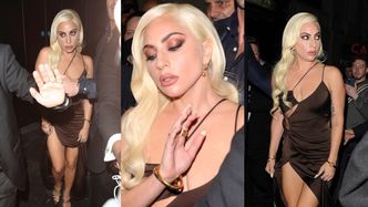Lady Gaga zadaje szyku w jedwabnej kiecy Versace, opuszczając pokaz "House of Gucci" (ZDJĘCIA)