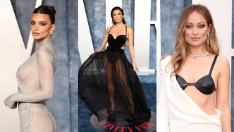 Oscary 2023. Gwiazdy prezentują odważne kreacje na imprezie "Vanity Fair": Emily Ratajkowski, Olivia Wilde, Eva Longoria (ZDJĘCIA)