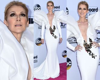 Dumna Celine Dion pozuje w "skrzydlatej" sukni z dekoltem do pępka (ZDJĘCIA)