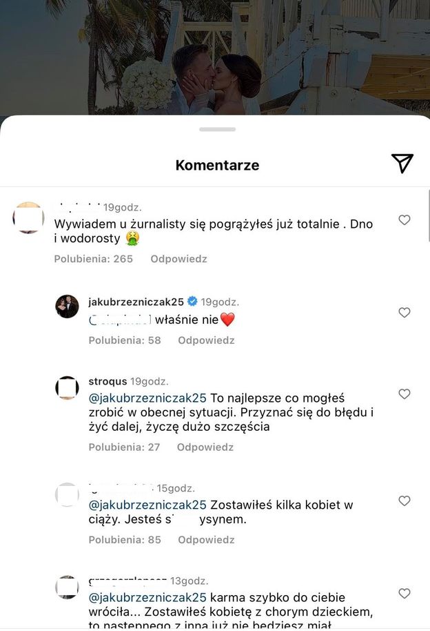 Internauta o Jakubie Rzeźniczaku: "Kolejną zostawi, jak będzie w ciąży". Szybko zareagował (FOTO)