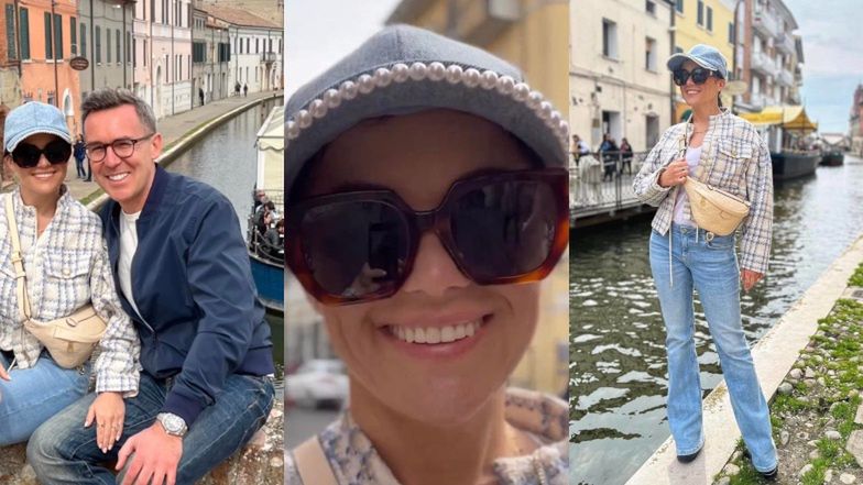 Katarzyna Cichopek w perłowej czapce posyła radosne uśmiechy z włoskiej wyprawy z Maciejem Kurzajewskim (ZDJĘCIA)