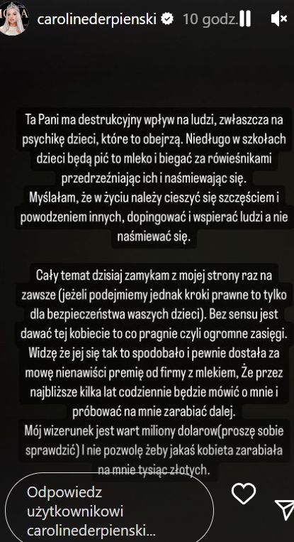 Zdenerwowana Caroline Derpienski grozi Katarzynie Nosowskiej pozwem, grzmiąc na Instagramie: "BOJĘ SIĘ TEJ PANI"