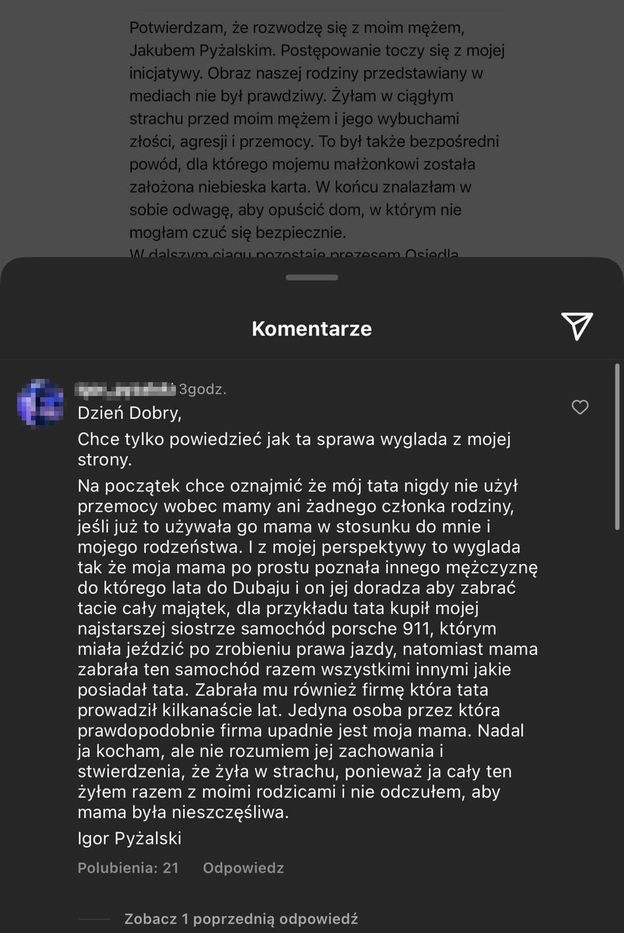 Izabella Łukomska-Pyżalska kłóci się z SYNEM w komentarzach. Oskarżył ją o zdradę i manipulację: "Poznała mężczyznę z Dubaju..." (FOTO)