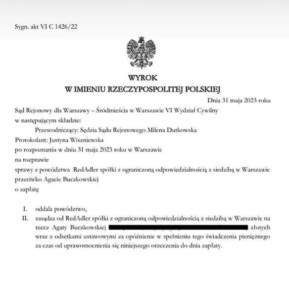 Agatą Buczkowska twierdzi, że wygrała proces. Była wokalistka "Ich Troje" komentuje: "W końcu czuję się wolna"