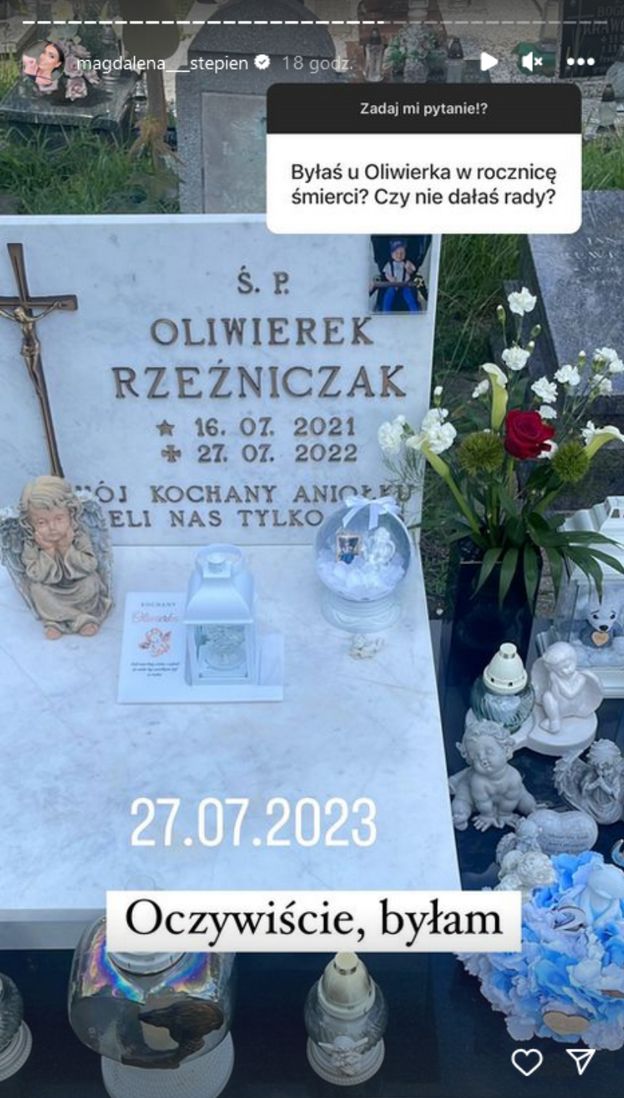 Magdalena Stępień odwiedziła grób Oliwierka w rocznicę jego śmierci. Pokazała zdjęcie