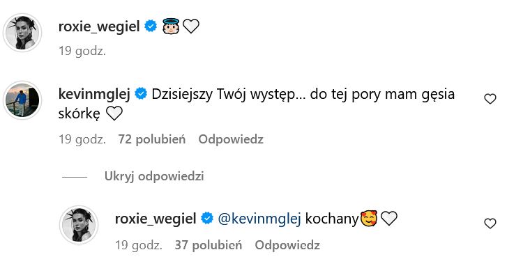 Kevin Mglej komplementuje Roksanę Węgiel