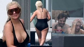 Christina Aguilera i jej DORODNY BIUST pluskają się w basenie podczas rodzinnego weekendu w Miami (ZDJĘCIA)