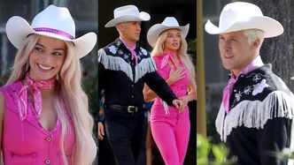 Margot Robbie w roli Barbie i Ryan Gosling jako Ken w kowbojskich stylówkach przechadzają się po planie nowego filmu (ZDJĘCIA)