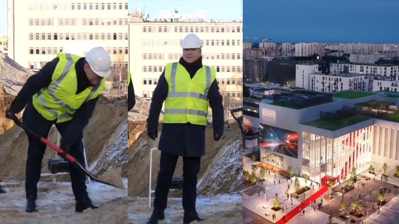 Jacek Kurski macha łopatą na budowie hali dla TVP za 150 MILIONÓW złotych!