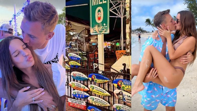 Jakub Rzeźniczak i Paulina Nowicka relacjonują "miesiąc miodowy" na Florydzie: kolorowe drinki, całusy i wspólny spacer po plaży (ZDJĘCIA)