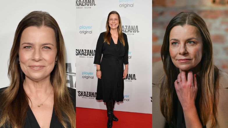 Dawno niewidziana Agata Kulesza posyła uśmiechy w minimalistycznej stylizacji, promując drugi sezon serialu "Skazana" (ZDJĘCIA)