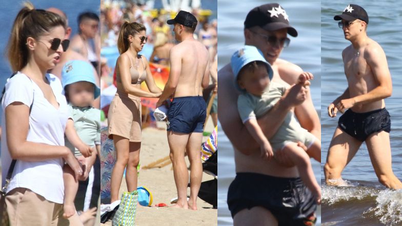 Piotr Zieliński relaksuje się z żoną i rocznym synkiem na plaży w Sopocie (ZDJĘCIA)