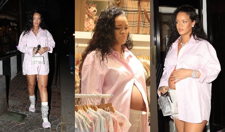 Rihanna w PIŻAMIE i z torebką za 8 tysięcy zachwyca się ubrankami w butiku dla bobasów (ZDJĘCIA)