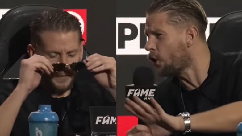 Zdenerwowany Sebastian Fabijański rozlewa wodę na konferencji Fame MMA po pytaniu o Rafalalę. "Ja pie*dolę"