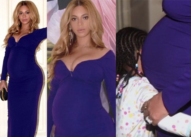Ciężarna Beyonce w granatowej sukni eksponuje brzuch (ZDJĘCIA)
